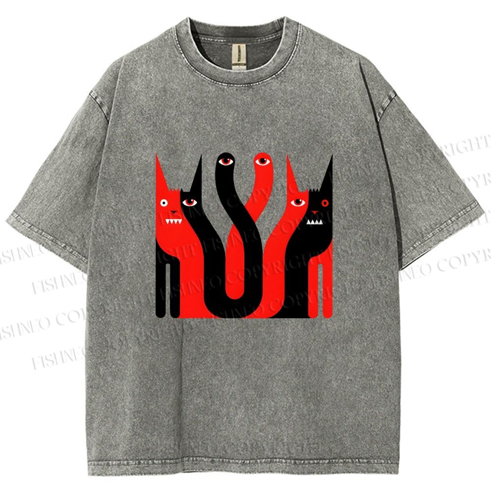 Unisex Eye Cat Printed Washed Tee