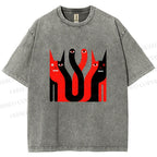 Unisex Eye Cat Printed Washed Tee