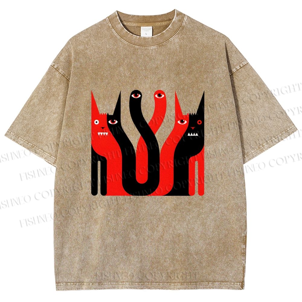 Unisex Eye Cat Printed Washed Tee