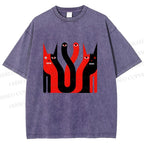 Unisex Eye Cat Printed Washed Tee