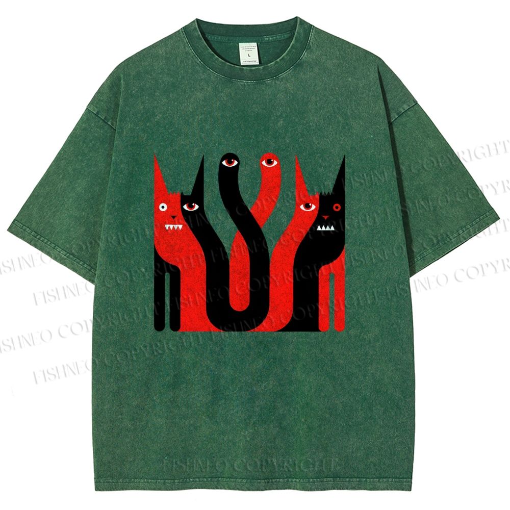 Unisex Eye Cat Printed Washed Tee