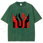 Unisex Eye Cat Printed Washed Tee