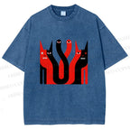 Unisex Eye Cat Printed Washed Tee