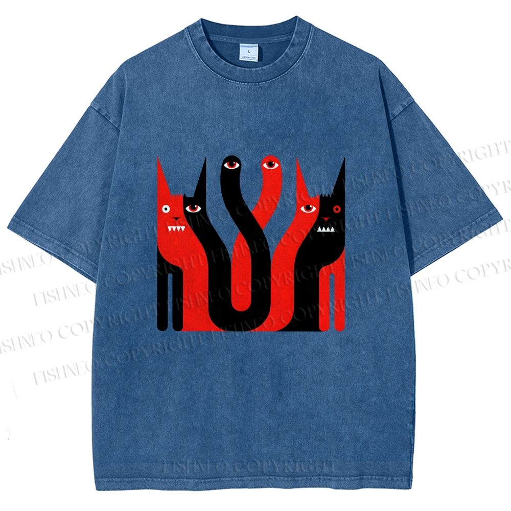 Unisex Eye Cat Printed Washed Tee