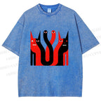 Unisex Eye Cat Printed Washed Tee