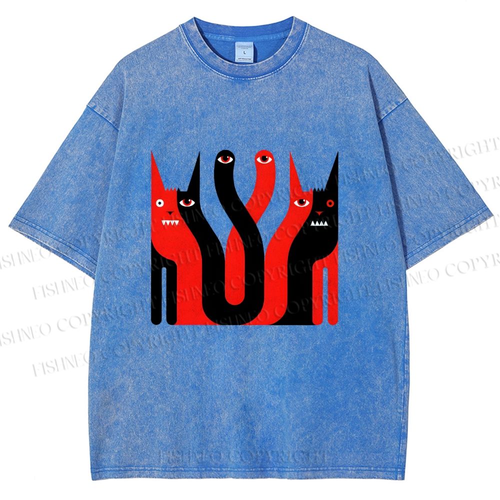 Unisex Eye Cat Printed Washed Tee