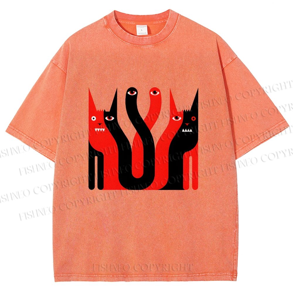 Unisex Eye Cat Printed Washed Tee