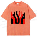 Unisex Eye Cat Printed Washed Tee