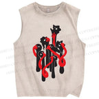 Unisex Eye Graffiti Printed Washed Tank Top
