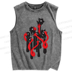 Unisex Eye Graffiti Printed Washed Tank Top