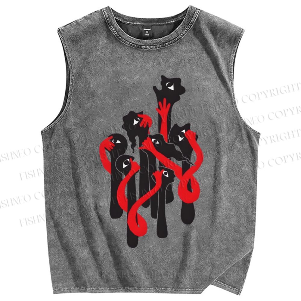 Unisex Eye Graffiti Printed Washed Tank Top