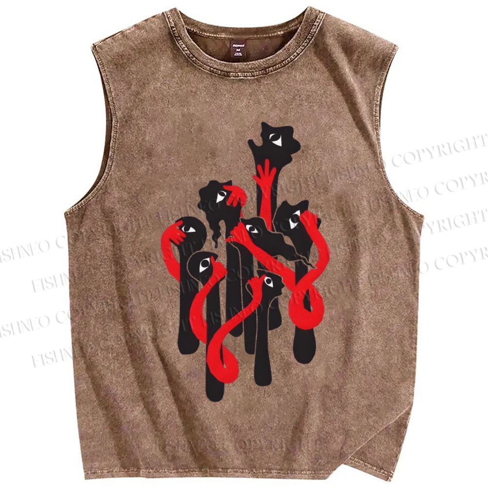 Unisex Eye Graffiti Printed Washed Tank Top