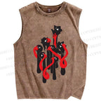 Unisex Eye Graffiti Printed Washed Tank Top