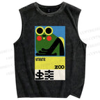 Unisex Frog Poster Printed Washed Tank Top