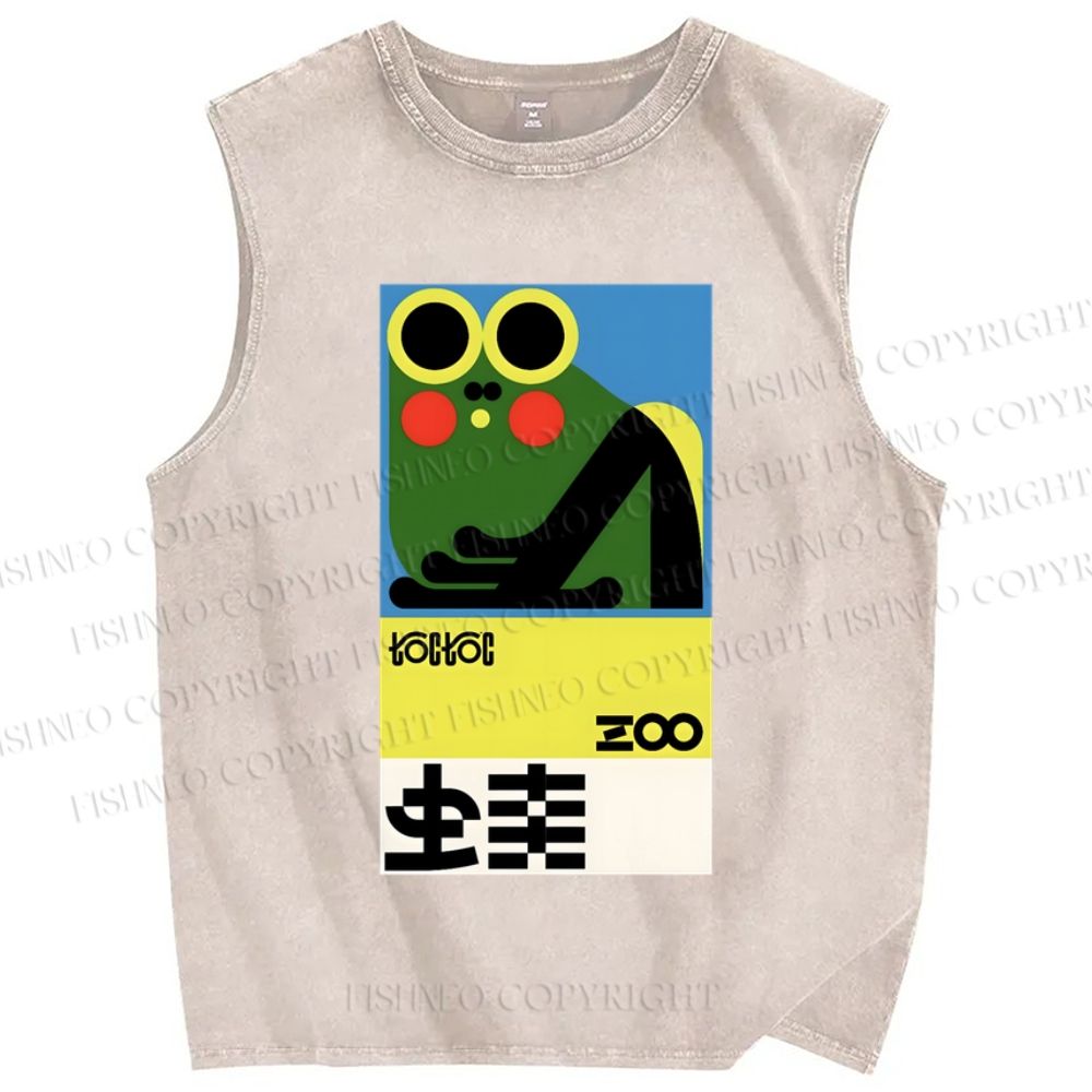 Unisex Frog Poster Printed Washed Tank Top