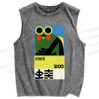 Unisex Frog Poster Printed Washed Tank Top