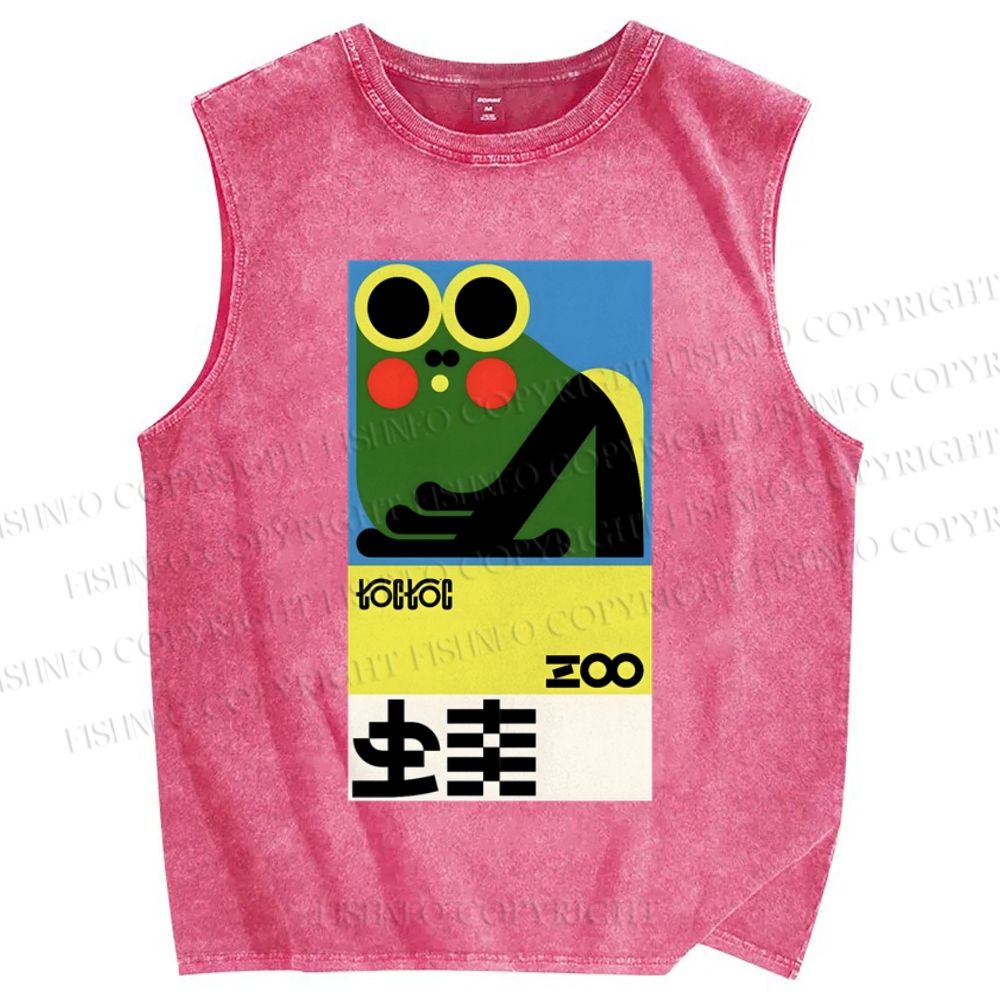 Unisex Frog Poster Printed Washed Tank Top
