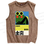 Unisex Frog Poster Printed Washed Tank Top