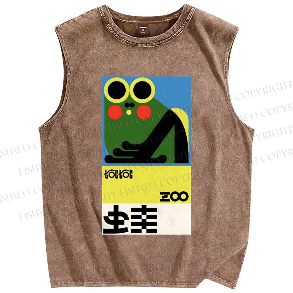 Unisex Frog Poster Printed Washed Tank Top