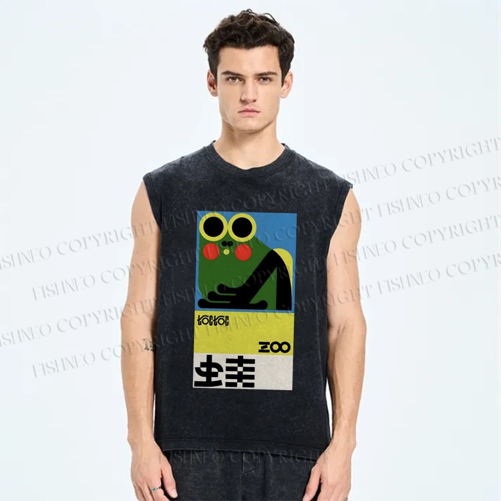 Unisex Frog Poster Printed Washed Tank Top