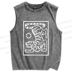 Unisex Tiger Printed Washed Tank Top