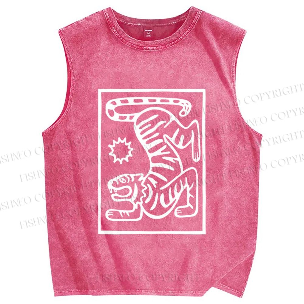 Unisex Tiger Printed Washed Tank Top