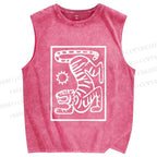 Unisex Tiger Printed Washed Tank Top