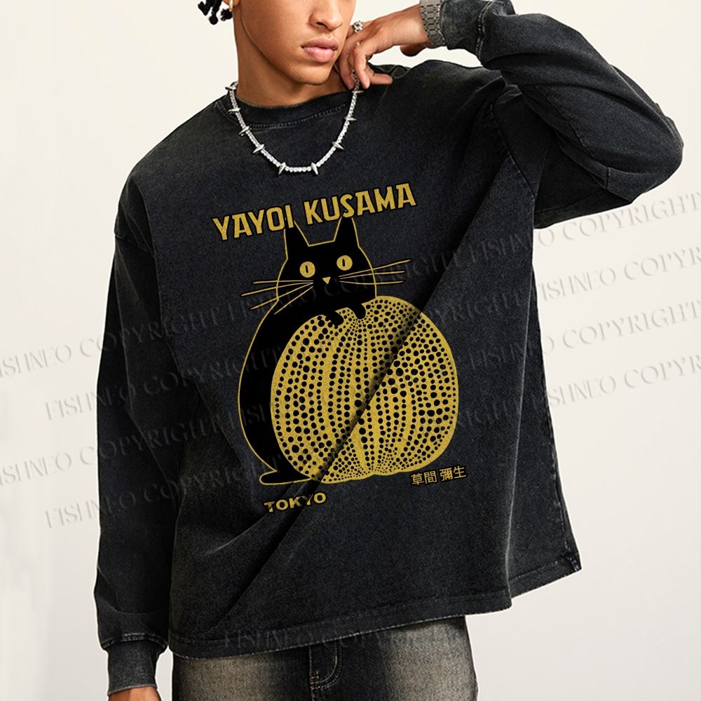 Unisex Casual Japanese Yayoi Kusama Pumpkin Printed Long Sleeve T-shirt
