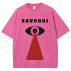 Unisex Bauhaus Red Black Eyes Printed Washed Tee