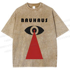 Unisex Bauhaus Red Black Eyes Printed Washed Tee