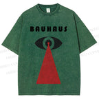 Unisex Bauhaus Red Black Eyes Printed Washed Tee