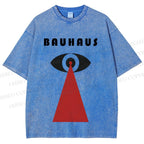 Unisex Bauhaus Red Black Eyes Printed Washed Tee