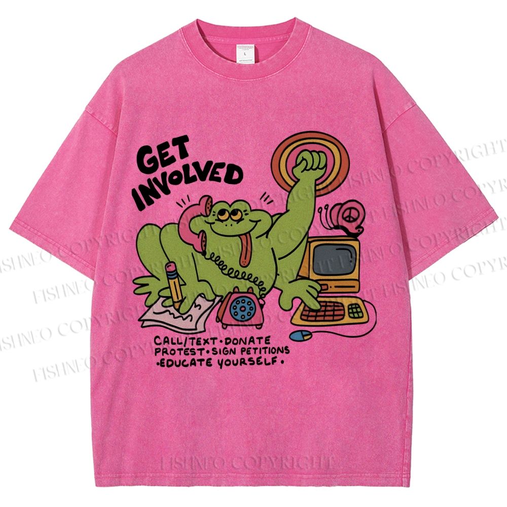 Unisex Working Frog Printed Washed Tee