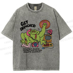 Unisex Working Frog Printed Washed Tee
