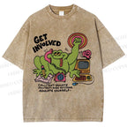 Unisex Working Frog Printed Washed Tee