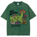 Unisex Working Frog Printed Washed Tee