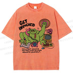 Unisex Working Frog Printed Washed Tee