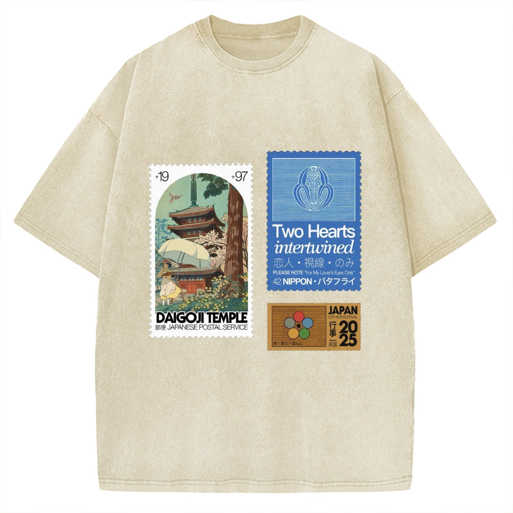 Japanese Post Stamp Anime Vintage Washed T-shirt