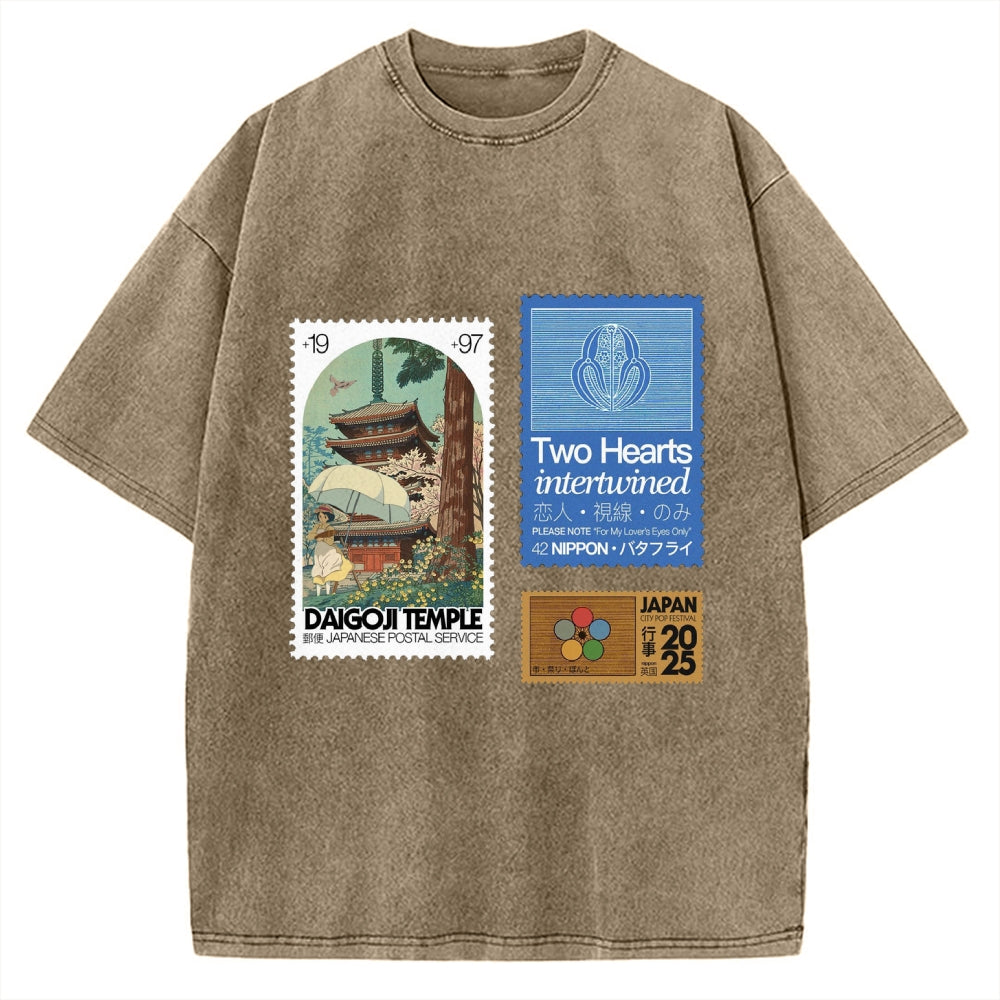 Japanese Post Stamp Anime Vintage Washed T-shirt