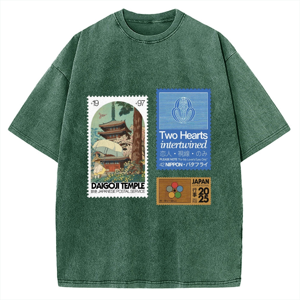 Japanese Post Stamp Anime Vintage Washed T-shirt