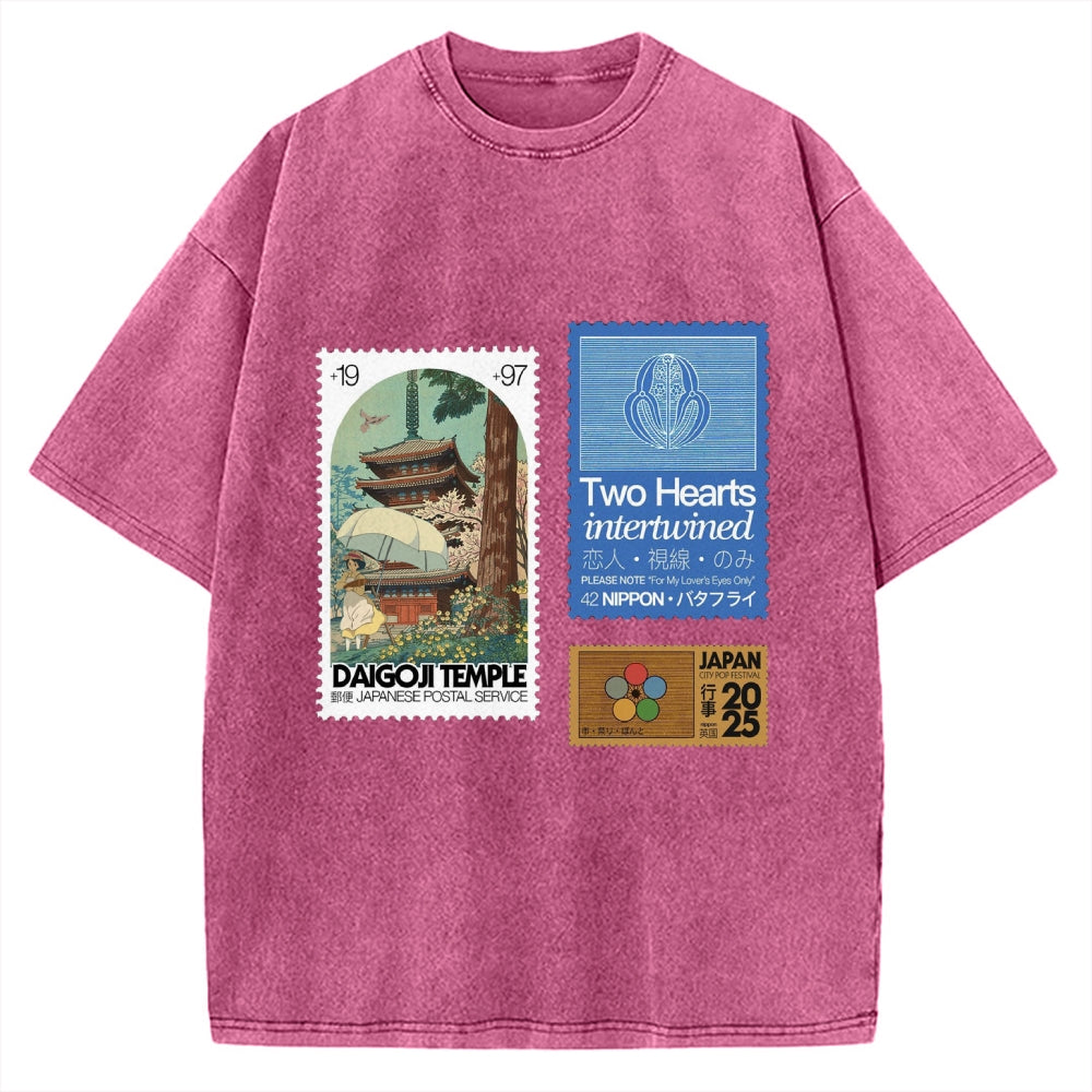 Japanese Post Stamp Anime Vintage Washed T-shirt