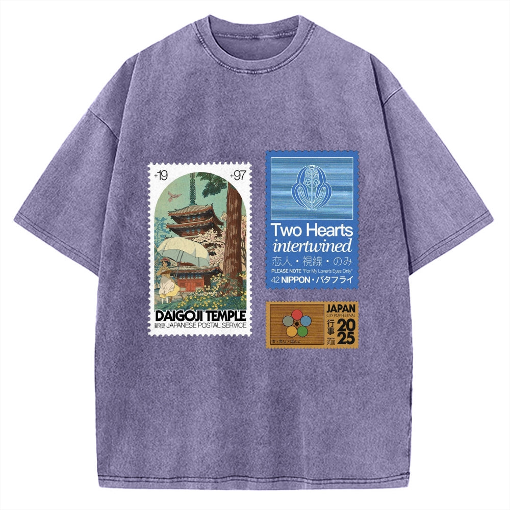 Japanese Post Stamp Anime Vintage Washed T-shirt