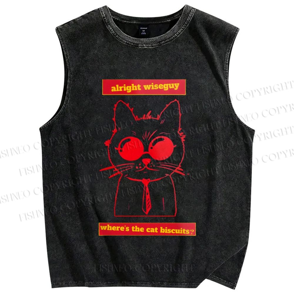 Unisex Cat Printed Washed Tank Top