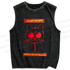 Unisex Cat Printed Washed Tank Top