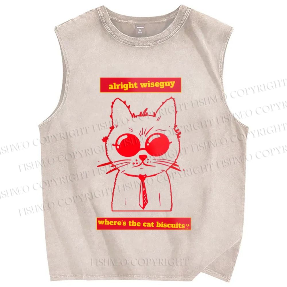 Unisex Cat Printed Washed Tank Top
