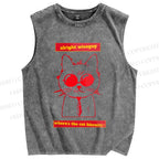 Unisex Cat Printed Washed Tank Top