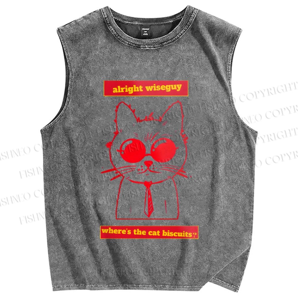 Unisex Cat Printed Washed Tank Top