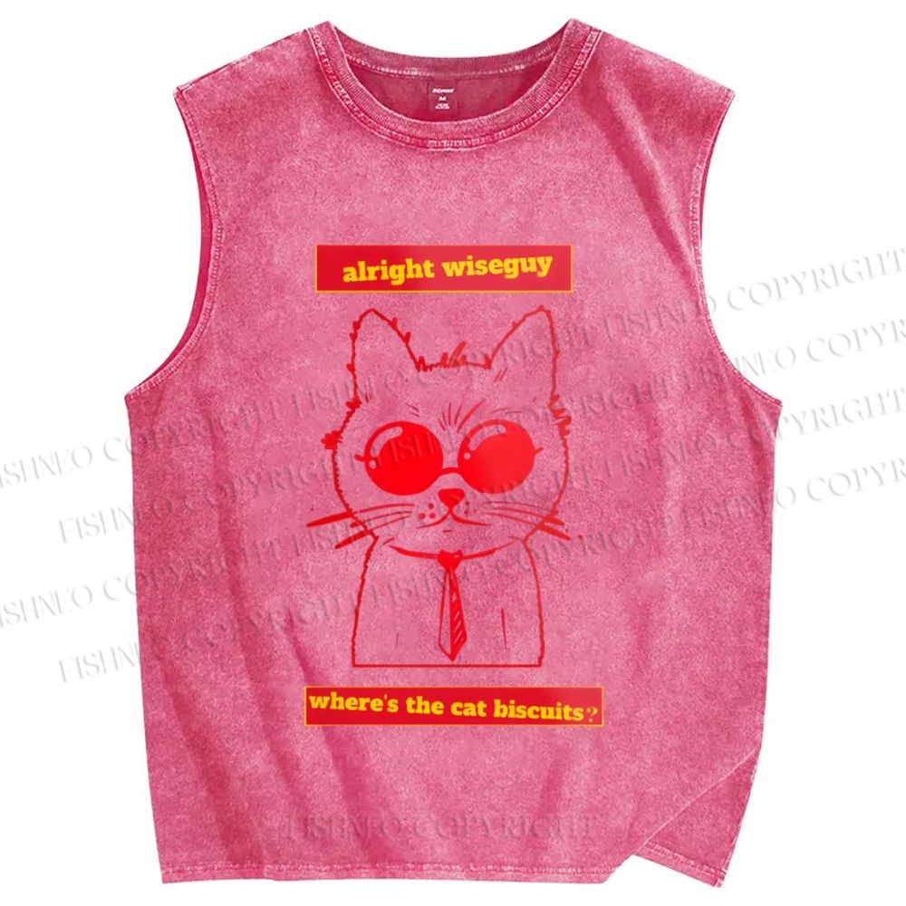 Unisex Cat Printed Washed Tank Top