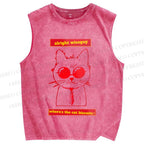 Unisex Cat Printed Washed Tank Top