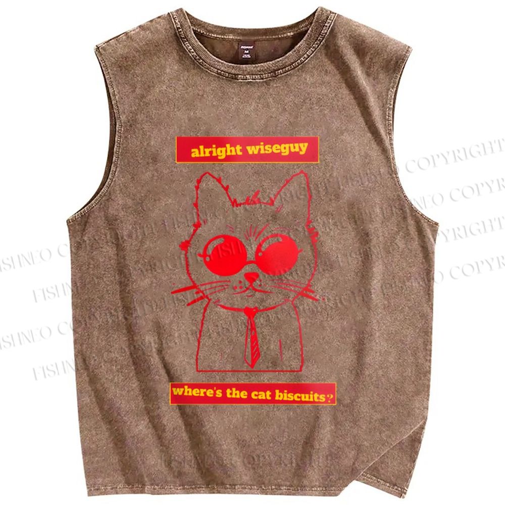 Unisex Cat Printed Washed Tank Top